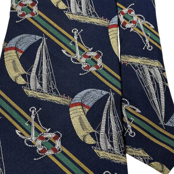 Nautica Silk Tie Vintage 1990's Sailing Yacht Racing Regatta Boat Hand Finished - Picture 3 of 7